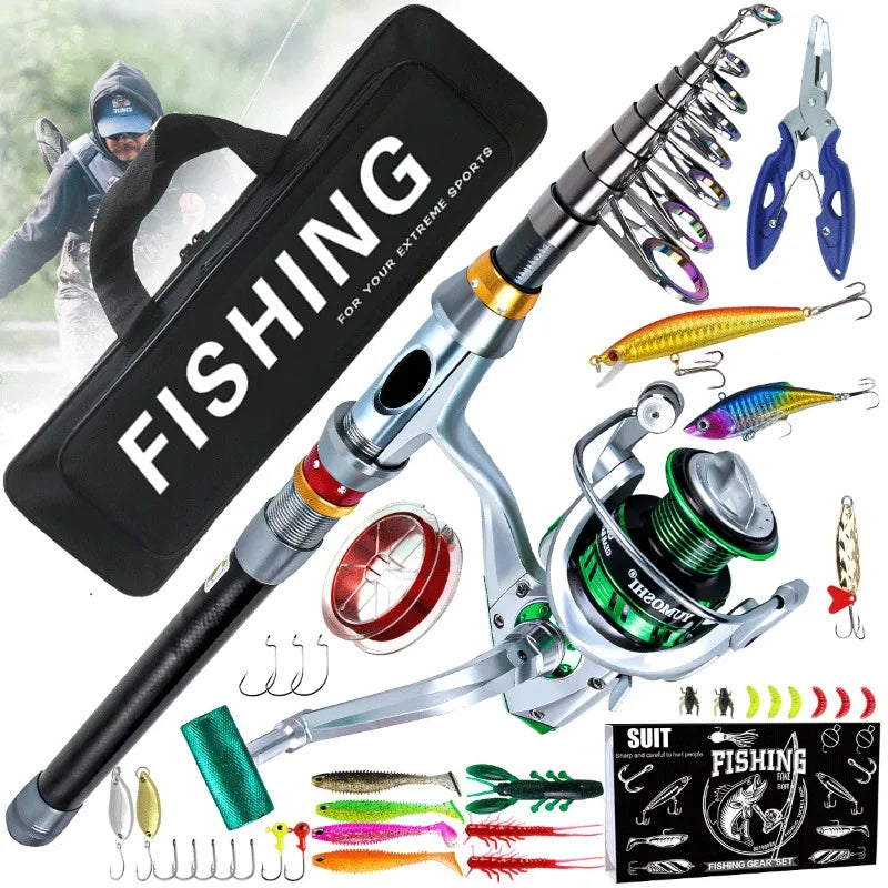 Telescopic Fishing Rod Reel Combo Set Portable Full Fishing Kit With Soft Lures Minnow Baits Hooks Line Pliers Carry Bag For Sal