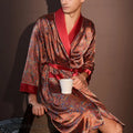 Pajama Men's Robe Kimono Gown Bathrobe with Pockets Print Sleepwear Home Clothing Spring Autumn Satin Nightwear Loose Loungewear