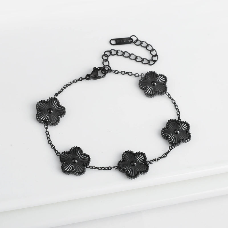 White Black Red Green Shell Five Leaf Flower Stainless Steel Ladies Bracelet Simple for Woman Party Birthday Jewelry Gift Clover
