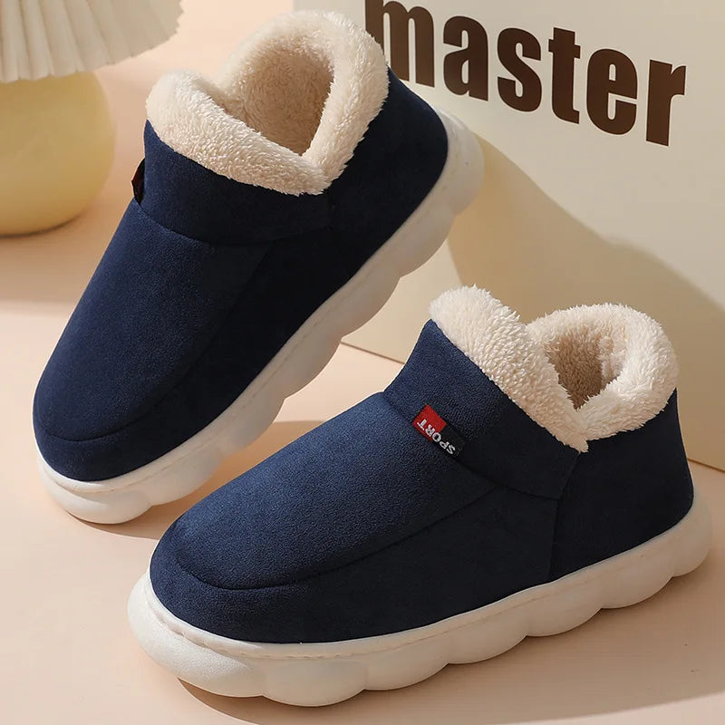 Shevalues Fashion Fur Slippers For Women Men Winter Warm ankles Cozy Furry Slides Home Indoor Soft Sole Plush Slides Cotton Shoe