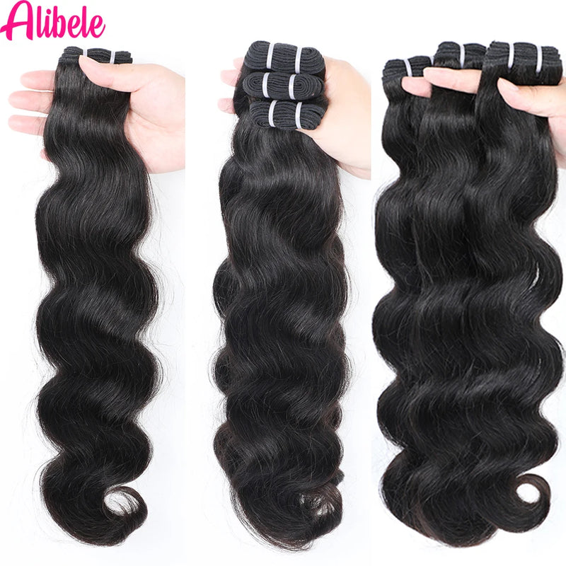 Alibele 13x6 HD Lace Frontal With Bundles Brazilian Body Wave Bundles With 13x6 Lace Front Long Hair Weave Bundles With Frontal