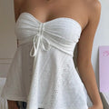 Ladies Solid Color Knitted Tube Top with Front Bow Tie - View 3 | SAMAG