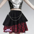 Summer Large Size New Irregular Punk Style Sexy Plaid Splicing Skirt Personalized Girl Subculture Lace Goth Style Short Skirt