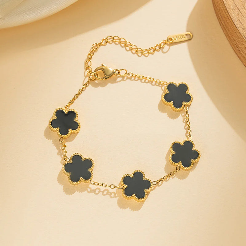 Classic Luxury Stainless Steel Bracelet Ladies Adjustable Five Flower Bracelets for Women New Fashion Party Jewelry Gifts Clover