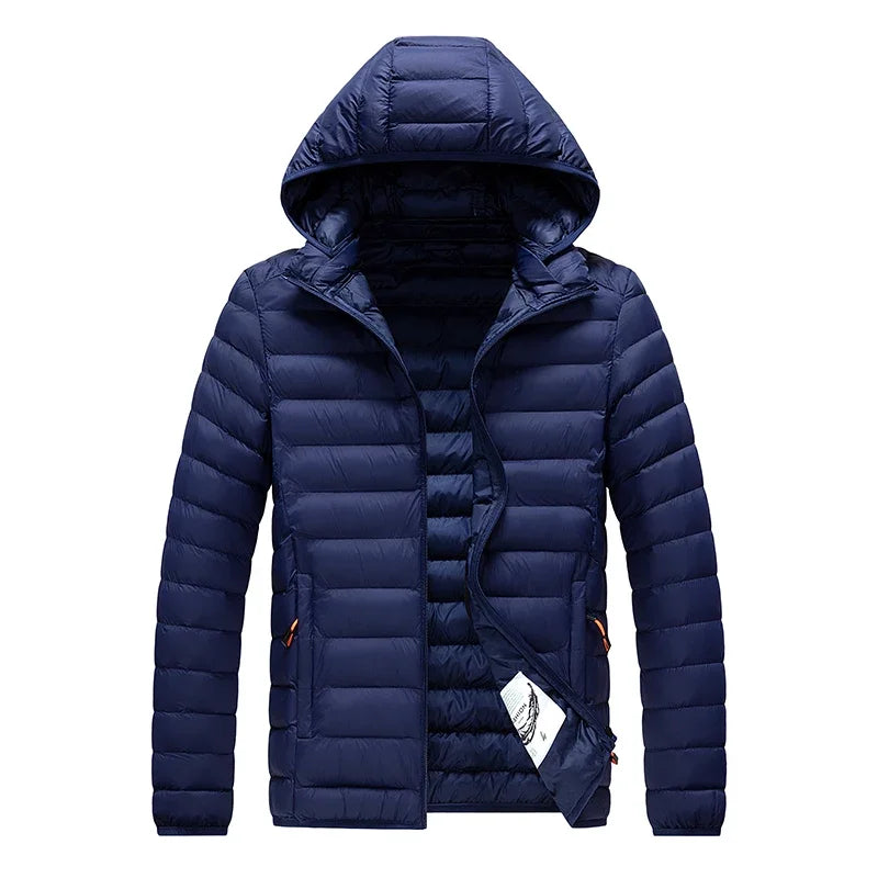 2026 New Men's Lightweight Padded Jacket Hooded Zip-up Parka Male Cotton Down Warm Demi-season Autumn Spring Warm Big Size Coat