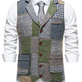 Green Men Vest Tweed Plaid Waistcoat Slim Fit Lapel Plaid Suit Vest Herringbone vintage Vest For Wedding Groomsmen vest heren