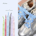 Gingham Ribbon Shoelaces Wave Edge Plaid Flat Shoe Laces Decorative Replacement Laces For Sneakers Casual Shoes