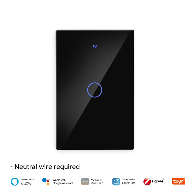 MOES Tuya ZigBee Light Switch Touch Glass Panel Fireproof Neutral Wire Required Remote Control Work With Alexa Google Home