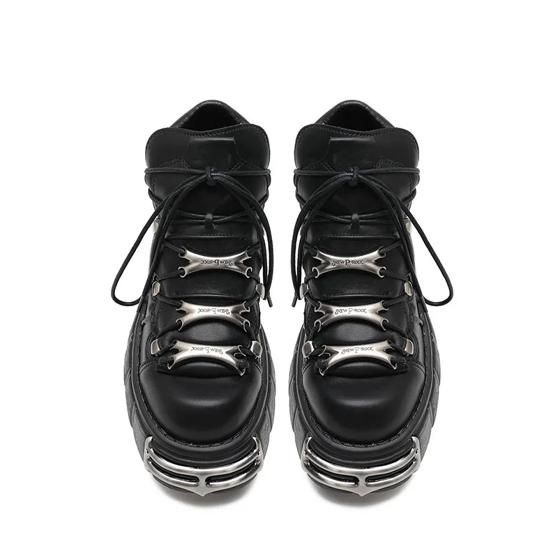 New Brand Punk Style Women Shoes Lace-up heel height 6CM Platform Shoes Woman Rock Boots Metal Decor Woman Sneakers