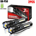 Powerful XHP50 LED Flashlight 18650 Torch Waterproof with Side Light 7 Modes USB Rechargeable Zoom Lamp for Camping Fishing