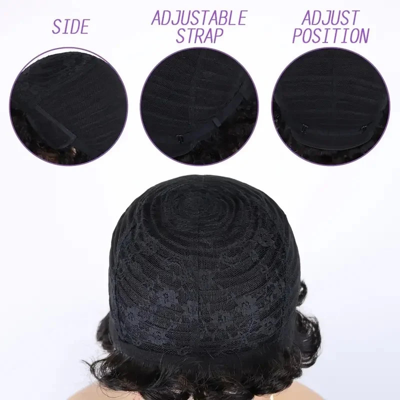 Layered Short Loose Curly Pixie Cut Human Hair Wig With Bangs Full Machine-Made Wig  for Women