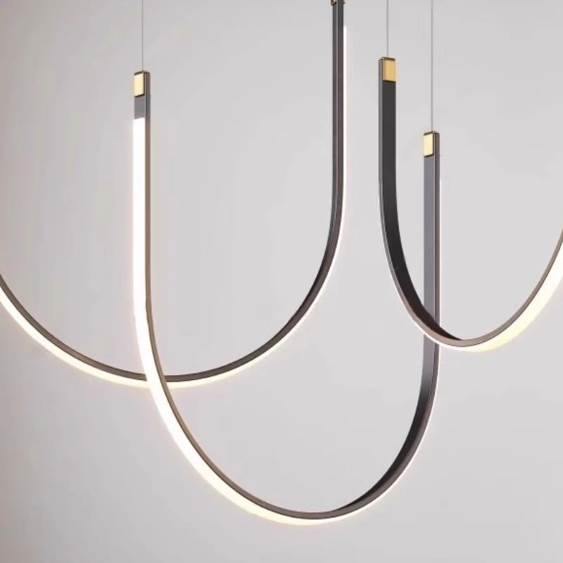 Living Room Study Modern New Lines U shaped Designer Restaurant Exhibition Hall Chandelier LED Industrial Wind Belt Creativity