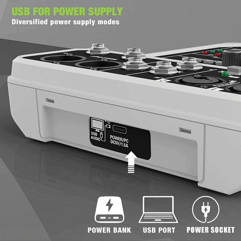4-Channel Mixing Console with Wireless Microphone Kit USB Audio Mixer 48V Phantom Power Professional for DJ Karaoke PC Guitar