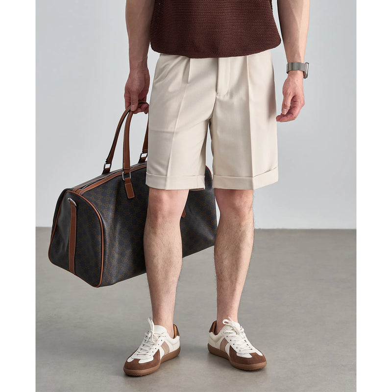 Old Money Style Men's Tencel Wool Blend Suit Shorts – Breathable, Anti-Wrinkle, Mid-Rise Casual Summer Shorts