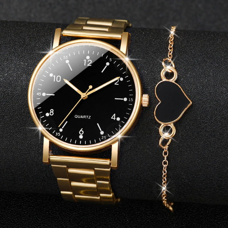 2/4PCS Fashion Arabic Dial Women Watches Simple Quaretz Wristwatch with Bracelets Set Reloj Mujer（Without Box）