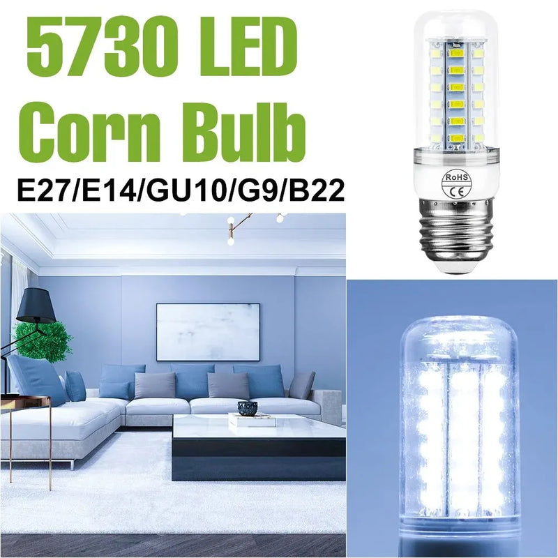 E27 LED Corn Bulb E14 Lamp GU10 Spotlight G9 Ceiling Chandeliers 220V Indoor Home Bedroom Living Room B22 Lights Cool/Warm White