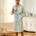 Men's lightweight quick-drying pajama bathrobe - 3D digital printing, non-fading design, stand-up collar and adjustable waistban
