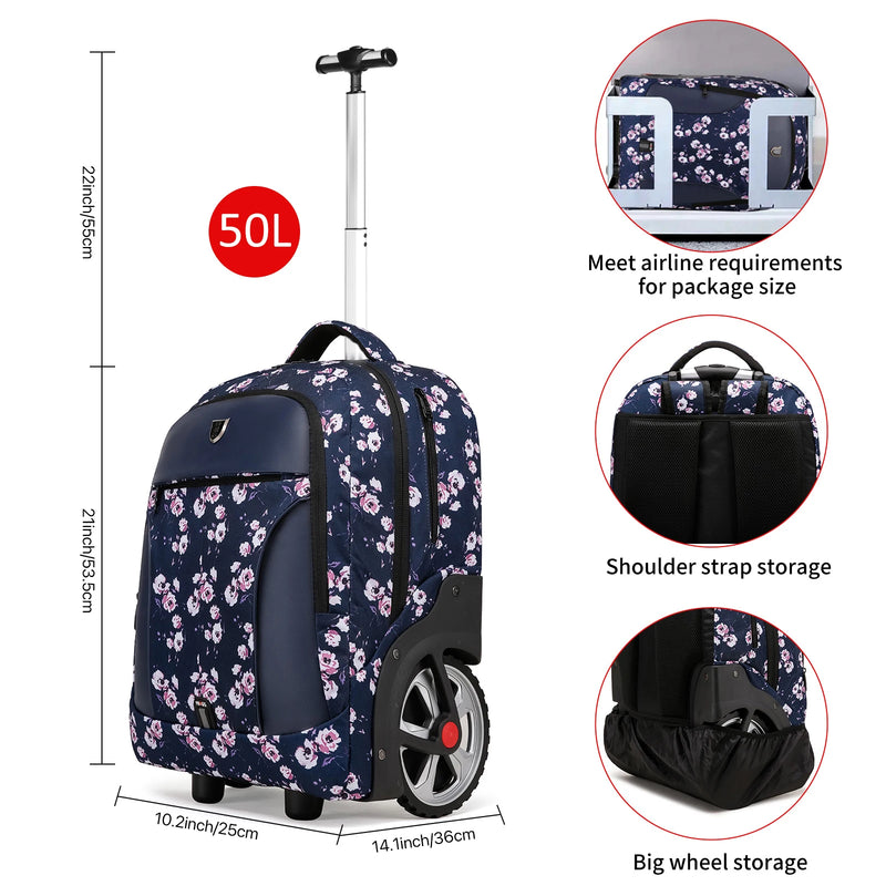 20 inch Rolling Luggage Backpack With Wheels Travel Suitcases Large Capacity Trolley Bags Multifinonal Laptop Carry on Backpack