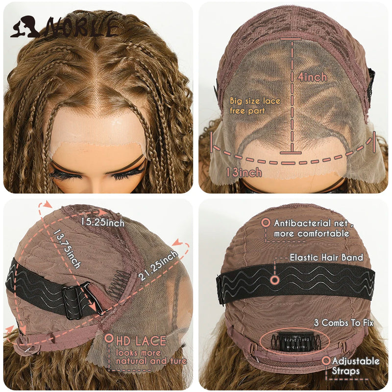 Noble Twist Braided Wigs 13X4 Box Braided Lace Wig For Black Women Synthetic Lace Frontal Wig Faux Locs Wig Goddess Braids Wigs