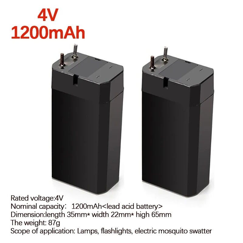 Lead Acid 1200mAh 4V Storage Battery Mosquito Bat Batteries LED Lamp Headlights Flashlight Rechargeable High Capaci
