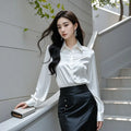 Ele Purple Silk Satin Long Sve Women's irt Profional Faionable Commuting Sle Autumn New Arrival Loose Fit Pol...