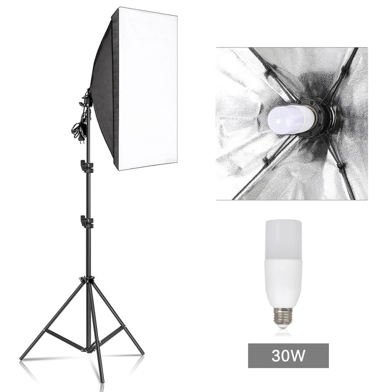New 30w 40w Photography 50x70CM Softbox Lighting Kits System Soft box Continuous Light Use For Photo Studio Portrait Shooting