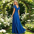 Royal Blue Bridesmaid Dress Square Neck Ruffle Sleeve | SAMAG