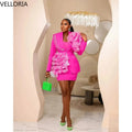 Hot Pink Blazer Dress African Women Puff Ruffle Sleeve | SAMAG