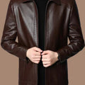 Faux Leather Men Jackets Coats Stand Collar Zipper Coat Solid Casual Regular Splice Simple Jacket Outerwear Autumn Winter