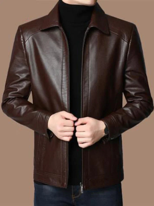 Faux Leather Men Jackets Coats Stand Collar Zipper Coat Solid Casual Regular Splice Simple Jacket Outerwear Autumn Winter