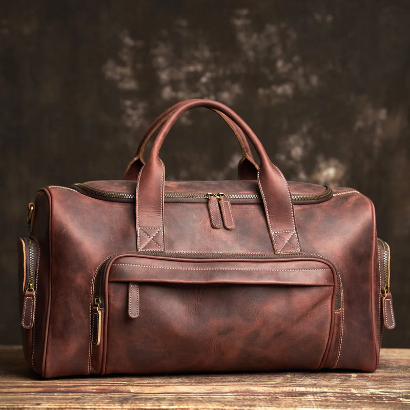 NUPUGOO-Genuine Leather Travel Bag for Men, Vintage Hand Luggage, Boston Bag, Duffle, Large Capacity, Shoulder Bag for 16 "Lapto