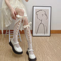 Girls Sweet Stockings Sexy Lace Mesh Fishnet Stockings Knee High Socks Flower Hollow Out Bandage Bow JK Lolita Kawaii Stockings