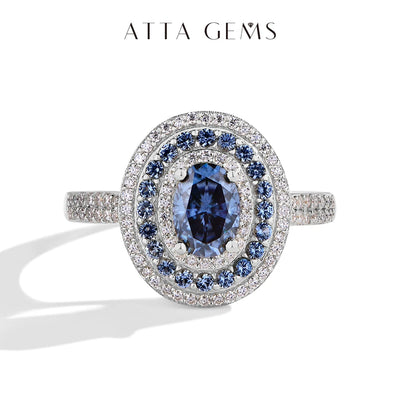 ATTAGEMS Blue Moissanite Women Rings Oval Cut 1.0CT Real S925 Sterling Silver Jewelry For Wedding Engagement With | SAMAG