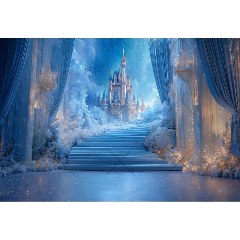 Ice Castle Girls Princess Birthday Party Decor Photography Backdrop Blue Curtains Photozone Background Photo Studio Shoots Props