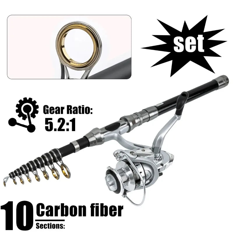 Telescopic Fishing Rod Spinning Reel Combo Full Set Portable Carry Bag Simulation Lures Hooks Line Plier For Saltwater Freshwate