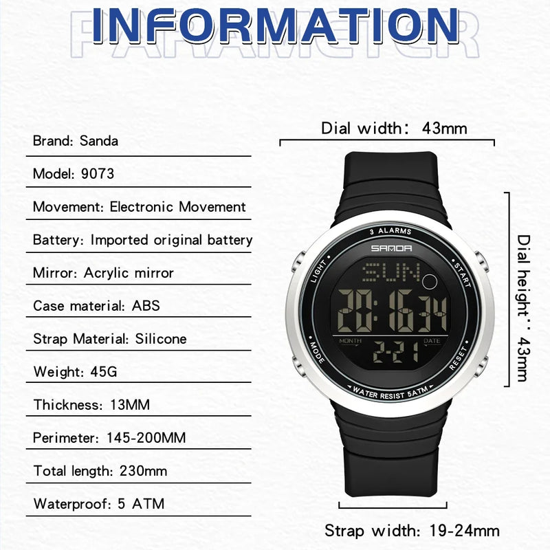 SANDA Digital Sport Watch for Men Military Electronic Waterproof Student LED Wristwatches Alarm Clock - Visuel 4 | SAMAG