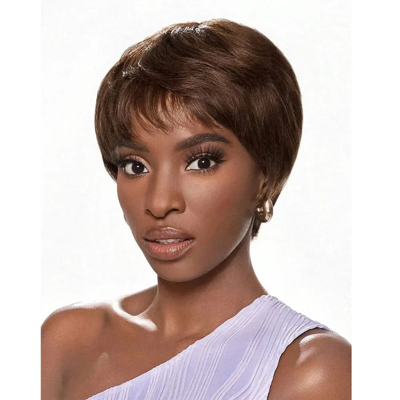 Short Pixie Cut Wig Human Hair Brazilian 100% Human Hair Glueless Pixie Wig with Bangs for Women Natural Black Full Machine Wigs