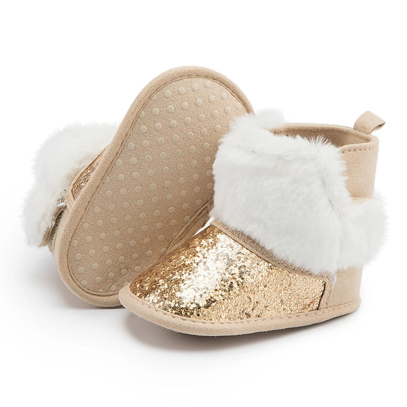 Sequin Newborn Baby Boys Girls Boots Warm Fluffy Soft Anti-slip Toddler First Walkers Multicolor Winter Infant Baby Shoes 0-18M