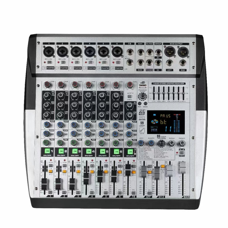 Professional 8/12/16-channel DJ audio mixer 7EQ 99DSP +48V stage meeting Bluetooth USB flash drive MP3 effect Sound mixer