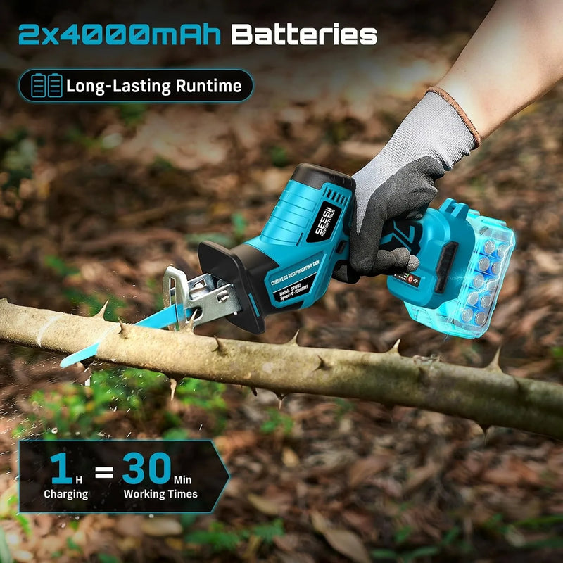 SEESII Reciprocating Saw Cordless Cutting Variable Speed 3500 RPM Brushless Motor with 6 Blades Portable - View 2 | SAMAG
