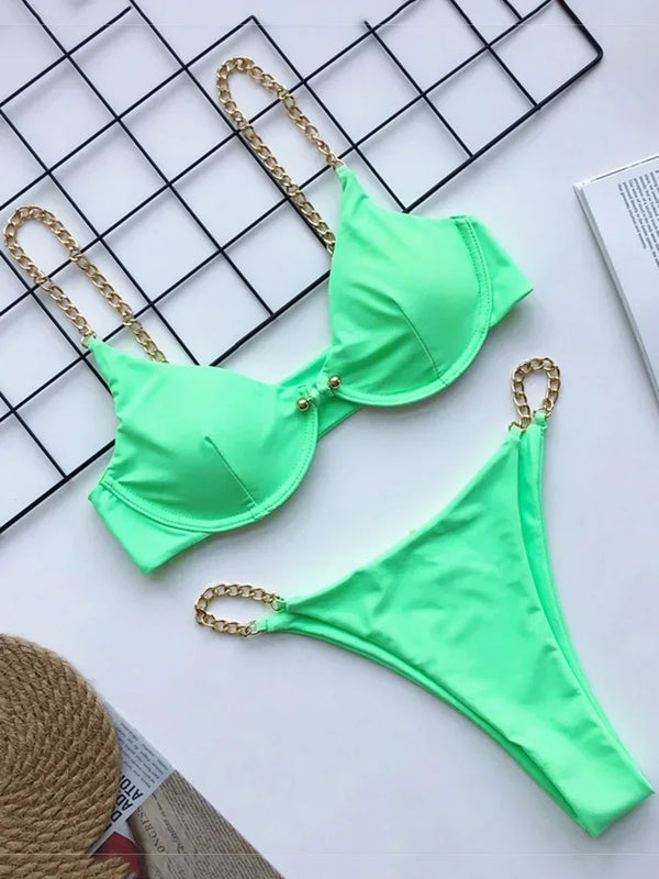Sexy Metal Chains Underwired Bikini Women Swimsuit Female | SAMAG