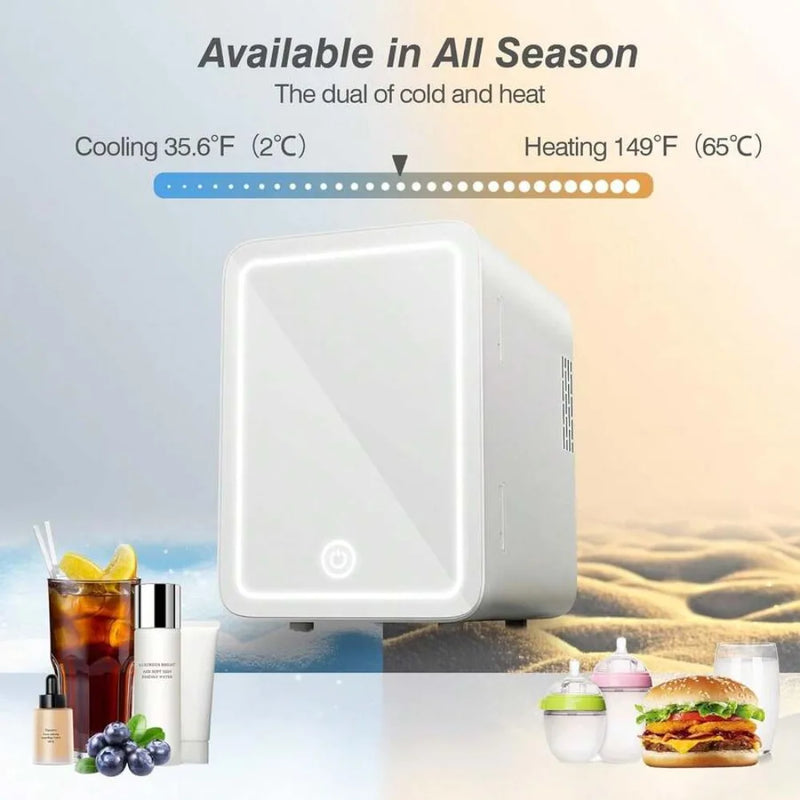 Mini Fridge Skincare With Dimmable LED Light Mirror, 4 Litre Capacity/6 Cans Of 330ml Mini Fridge For Skincare And Makeup, Coole