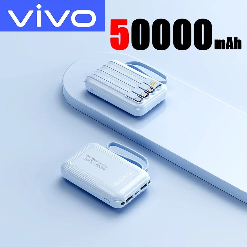 VIVO Mini 500000mAh Power Bank Super Fast Charging 4 in 1 Built in Cables LED Digital Display Power Bank for iPhone Samsung