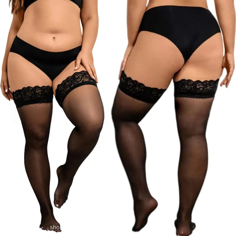 2026NEW Plus Large Size Black White Lace Thigh High Stockings Silicone Anti-slip Over The Knee Long Socks for Oversized Women XL