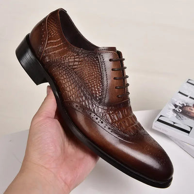 Men casual shoes Brock Oxford retro crocodile leather | SAMAG