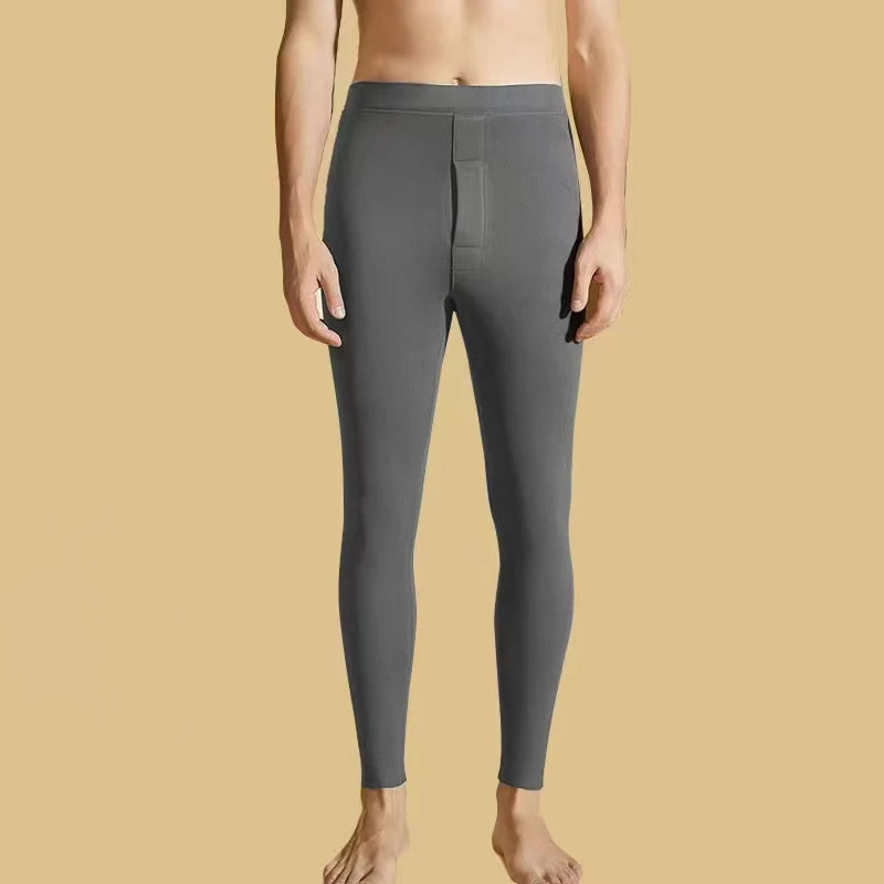 Thicken Fleece Lined Thermal Pants Men Slim Fit Double Sided Brushed Velvet Inner Wear Seamless Cold Resistant Autumn Pants Set
