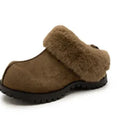 2026 Autumn Winter New Women Round Toe Flannel Closed Toe Slippers Retro Platform Slippers Plush Warm Non Slip Outdoor Slides