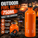 750ml Aluminum Fuel Bottle Camping Stove Gas Oil Storage Can Leakproof Orange Lightweight Outdoor Fuel Container for Backpacking Hiking Picnic Camp Burner Refill Portable Travel Bottle Durable Safety Cap Camping Gear Accessor