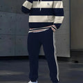 The new men's set for Spring and Autumn features a casual fashionable comfortable and soft 3D striped pattern print | SAMAG