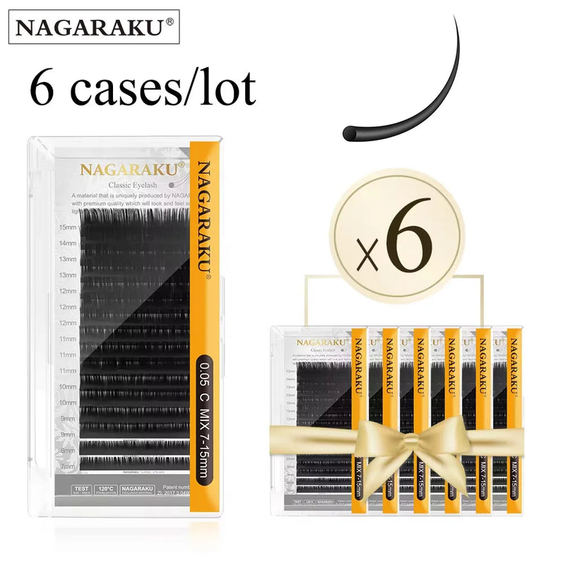 NAGARAKU 6 Cases False Eyelash Extension Supplies Synthetic Mink Individual Length 7-15 Mix 16-20 Mix 16 Lines High Quality Soft